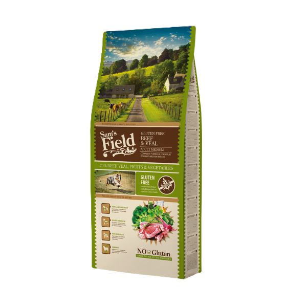 Sam's Field Gluten Free Medium Beef Veal Dog Food 13kg Front